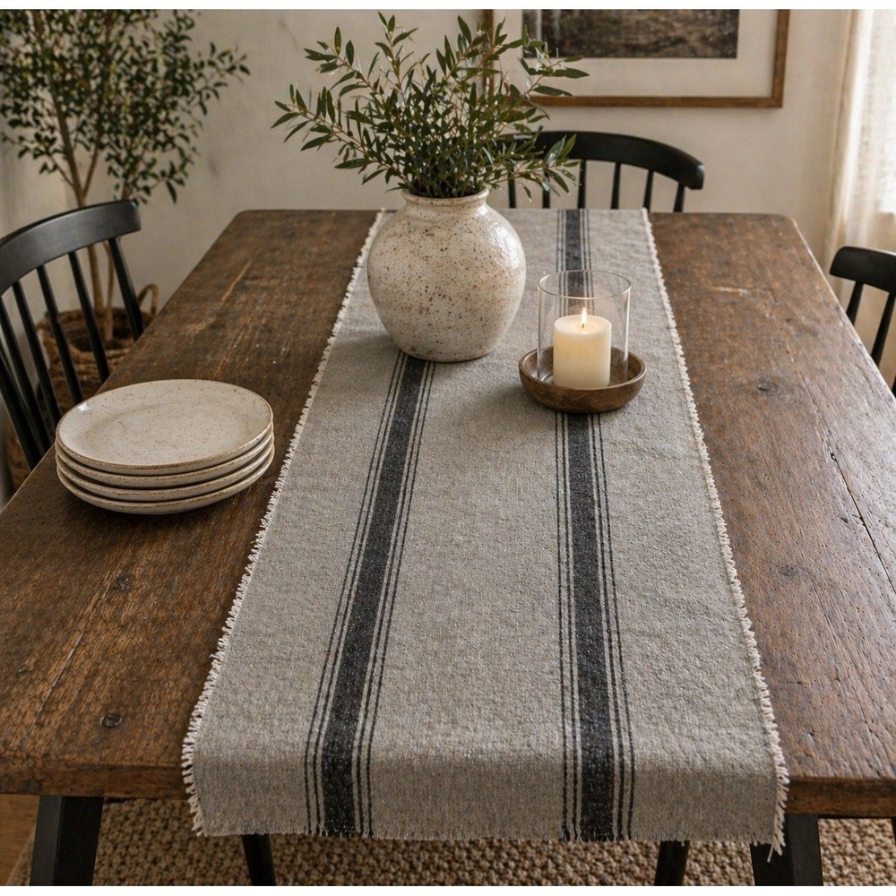 Napa Home & Garden Table Runner Gray Stripe‎ 100% Cotton 58x19 Rustic Farmhouse